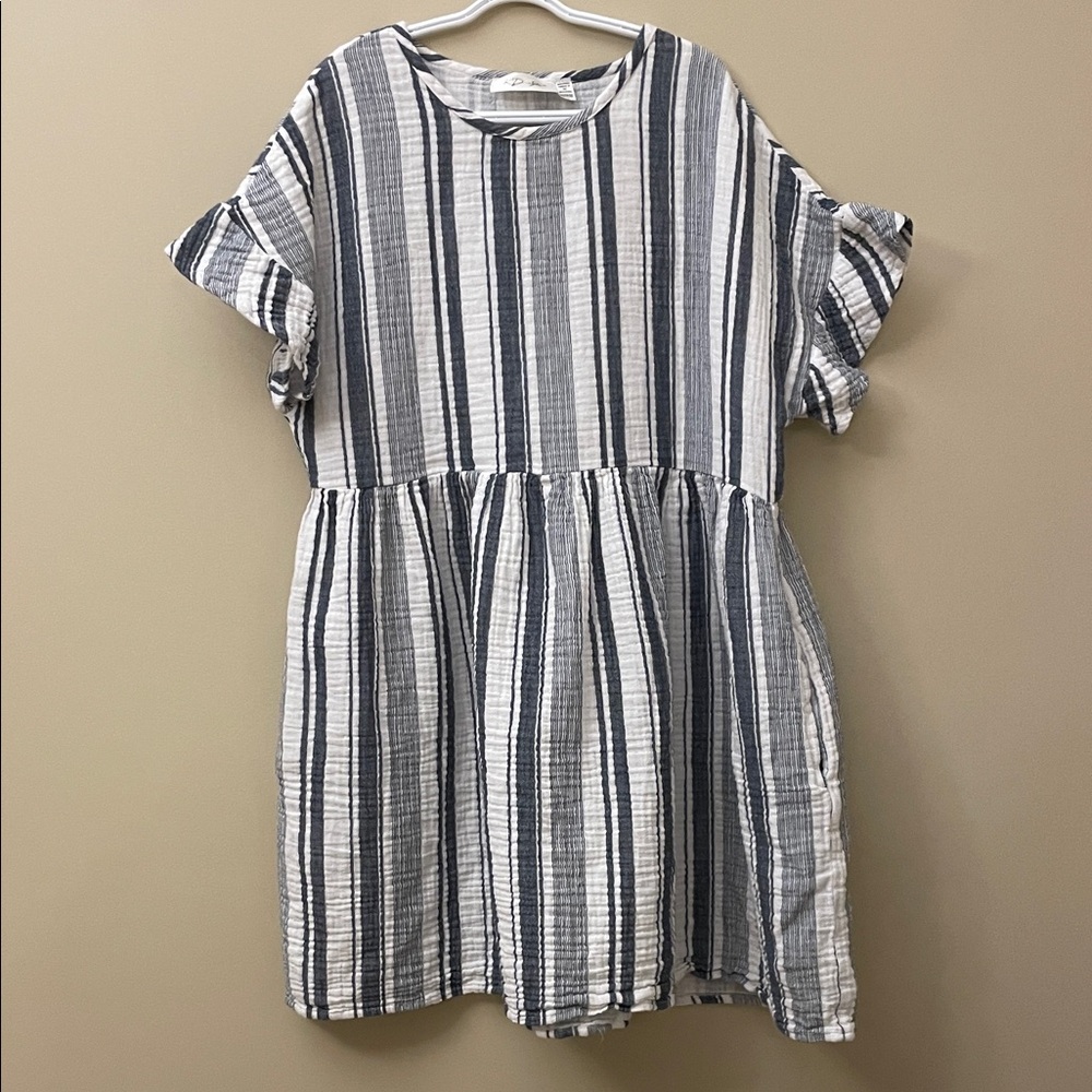 RD Style Navy and White Striped Baby Doll Dress